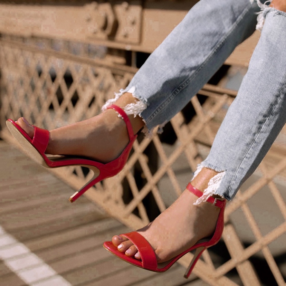 Red Nine West Mana Strap Sandal Heel 5.5